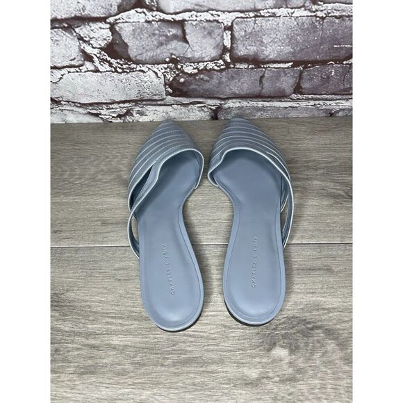 Charles Keith Blue Leather Pointed Toe Flats Mules Shoes Women Sz 38EU/7.5M US - Picture 6 of 16